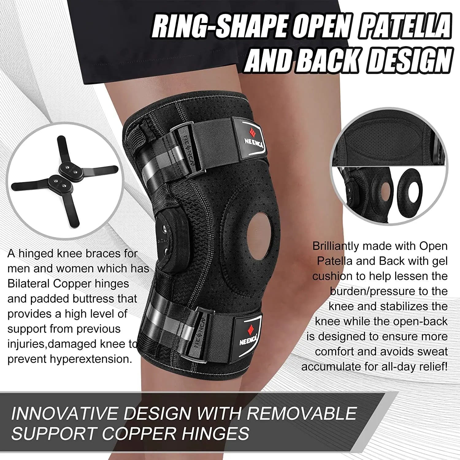Knee Brace with Copper Side Stabilizers XL Medical Knee Support Black-2