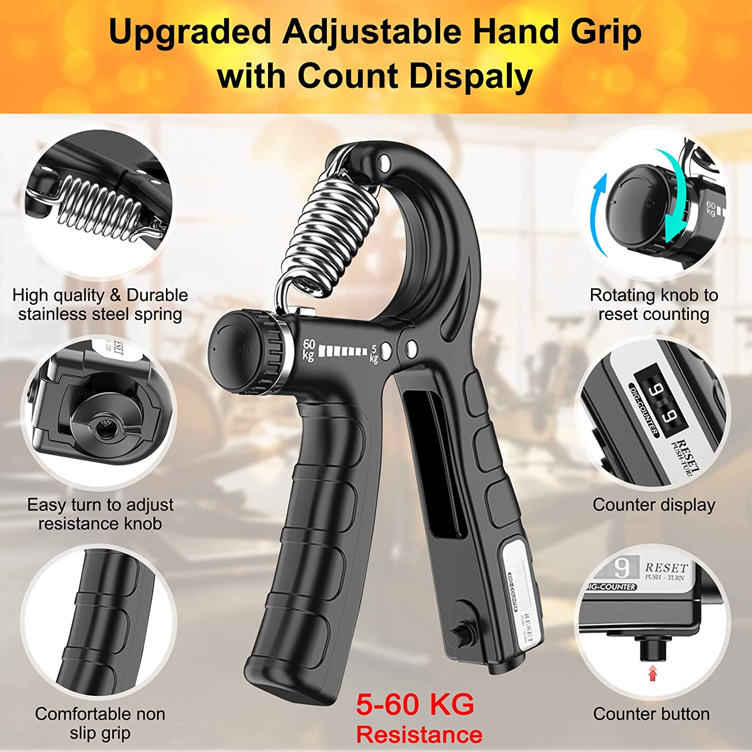 NNEDSZ 2 Pack Adjustable Hand Grip Strengthener for Hand Grip Strength and Wrist Rehabilitation (Resistance 5-60 kg)-1