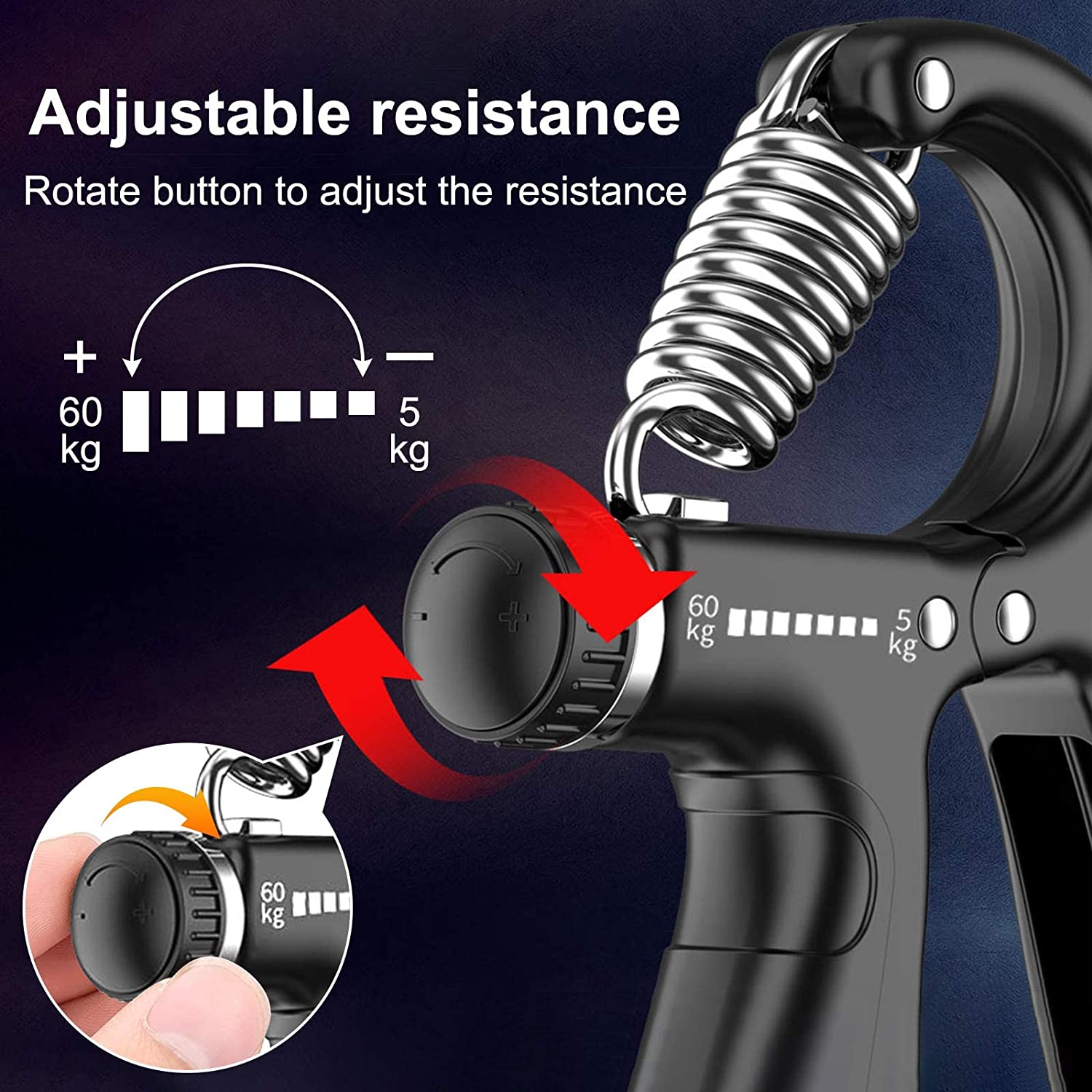 NNEDSZ 2 Pack Adjustable Hand Grip Strengthener for Hand Grip Strength and Wrist Rehabilitation (Resistance 5-60 kg)-2