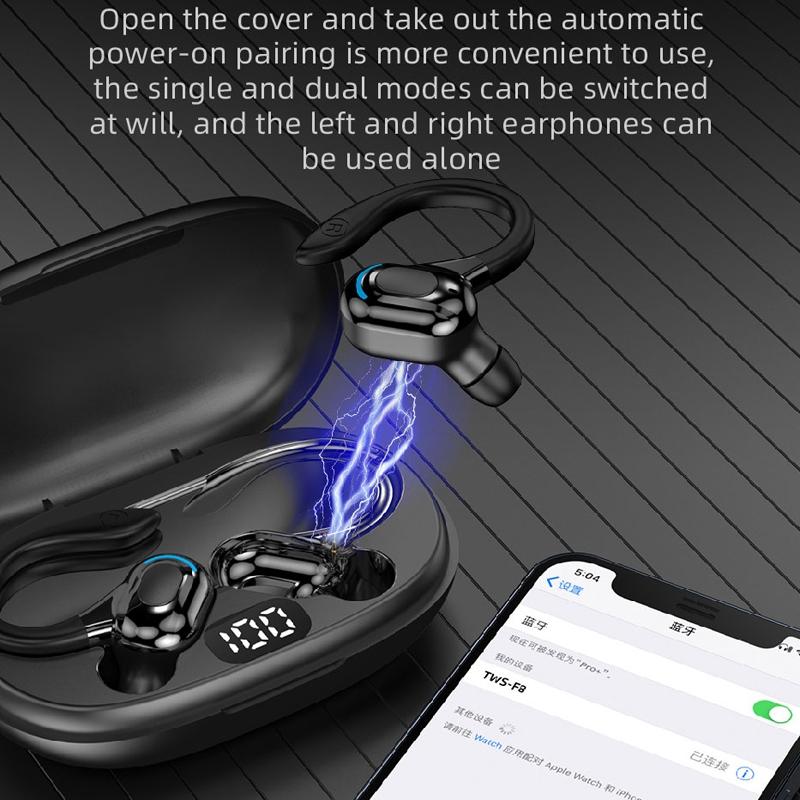 NNEDSZ Wireless Bluetooth Earphones With Charging Case - F8 - Blue Double Ear-4